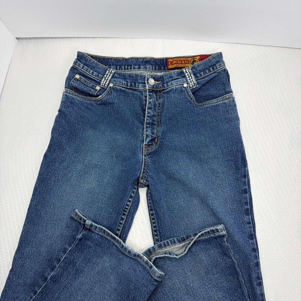 Lawman Western Slim Fit Rhinestone Embellished Blue Jeans Womens Size 9 Vintage